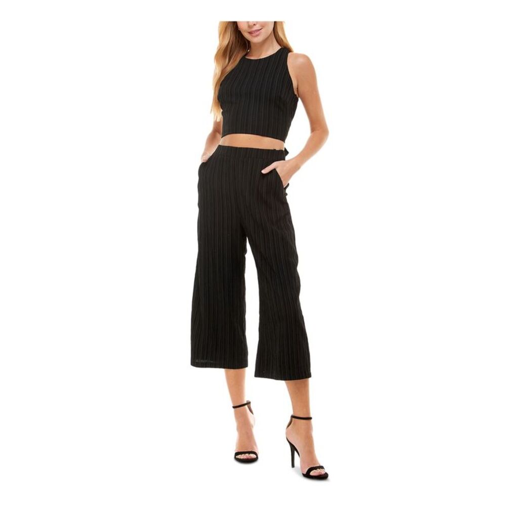 CITY STUDIO Womens Black Cross Back Tie Back Hook And Eye Crop Top Jumpsuit 13
